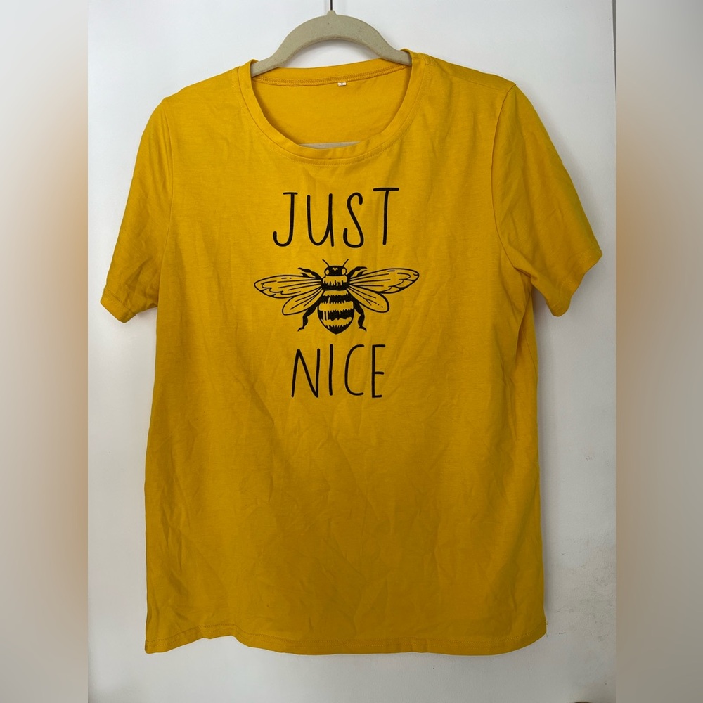 Just Bee Nice Women’s Large Yellow Short Sleeve T-Shirt Bumble Bee SHEIN